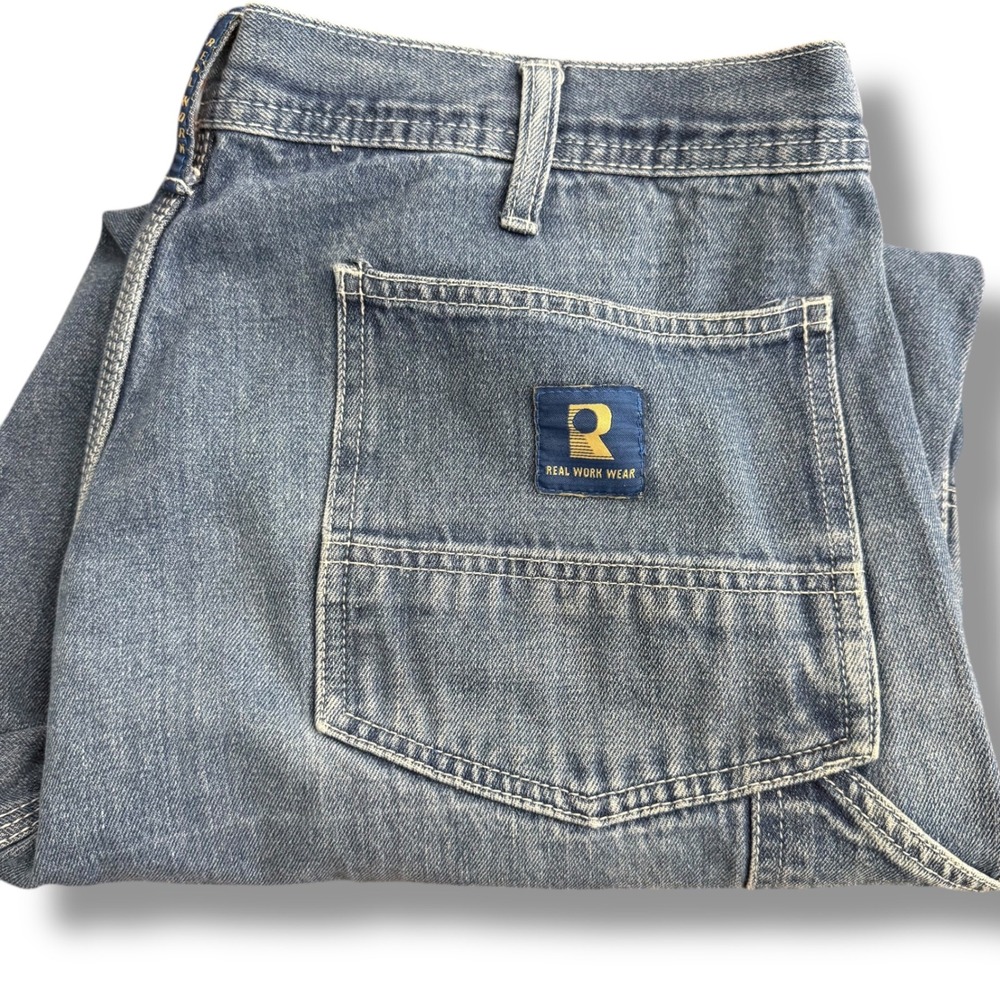 REAL WORK WEAR Mens Blue Denim Carpenter Pants Relaxed Fit Size 36x28 DISTRESSED - Picture 2 of 9